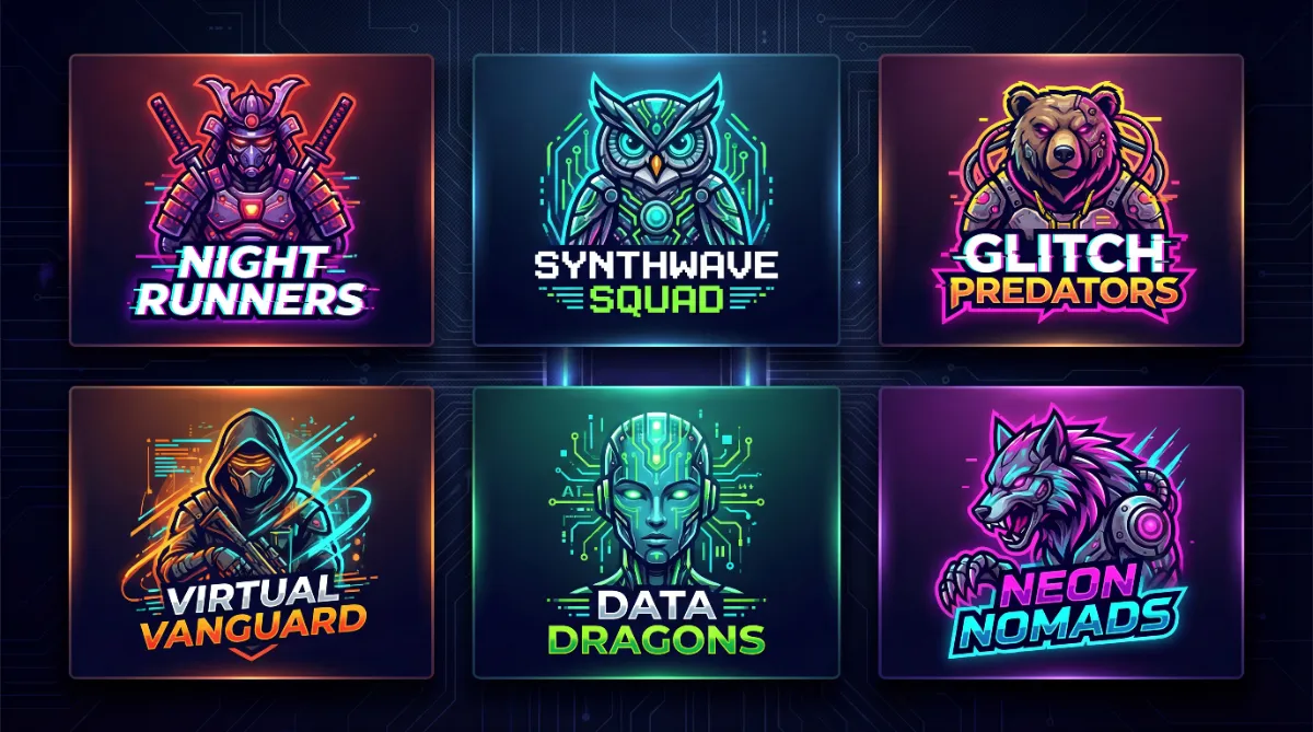 Custom Streamer Mascot Logo Designs - Night Runners, Synthwave Squad, Glitch Predators