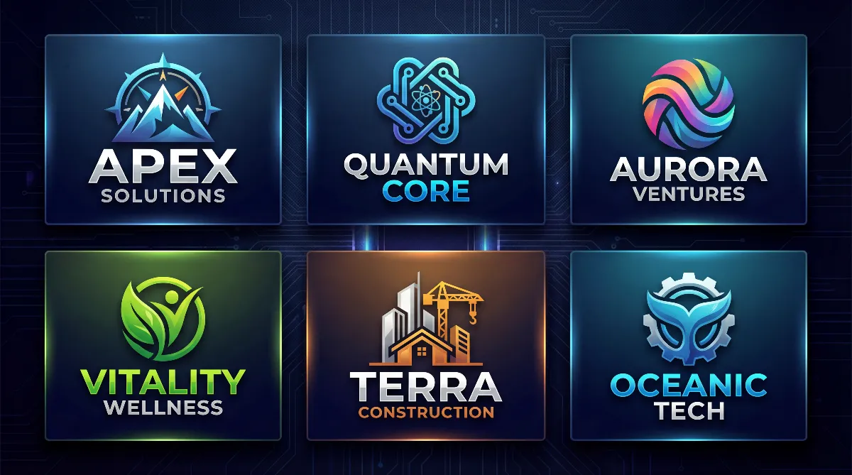 Professional and Business Logo Designs - Apex Solutions, Quantum Core, Aurora Ventures, Vitality Wellness